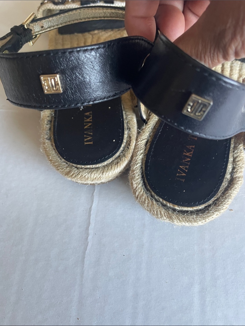 Ivanka Trump Black & Natural Beaded Espadrille Sandals - Women Size 10 - Picture 5 of 7